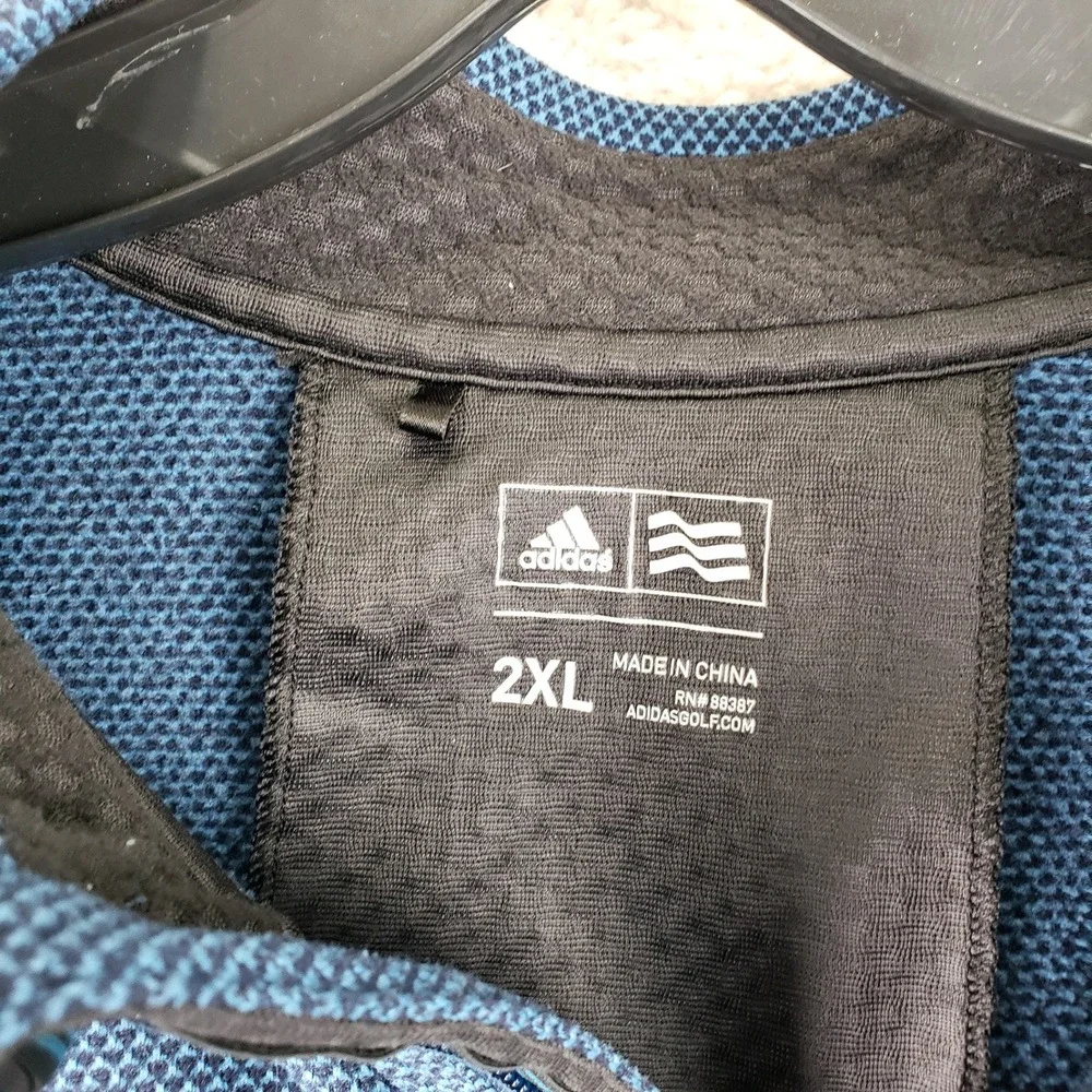 Adidas Quarter Zip Pullover Mens 2XL Blue Textured Waffle Knit Sporty Activewear